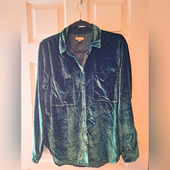 Pilcro Tops - PILCRO by Anthropologie Velvet Dark Green Buttondown Shirt